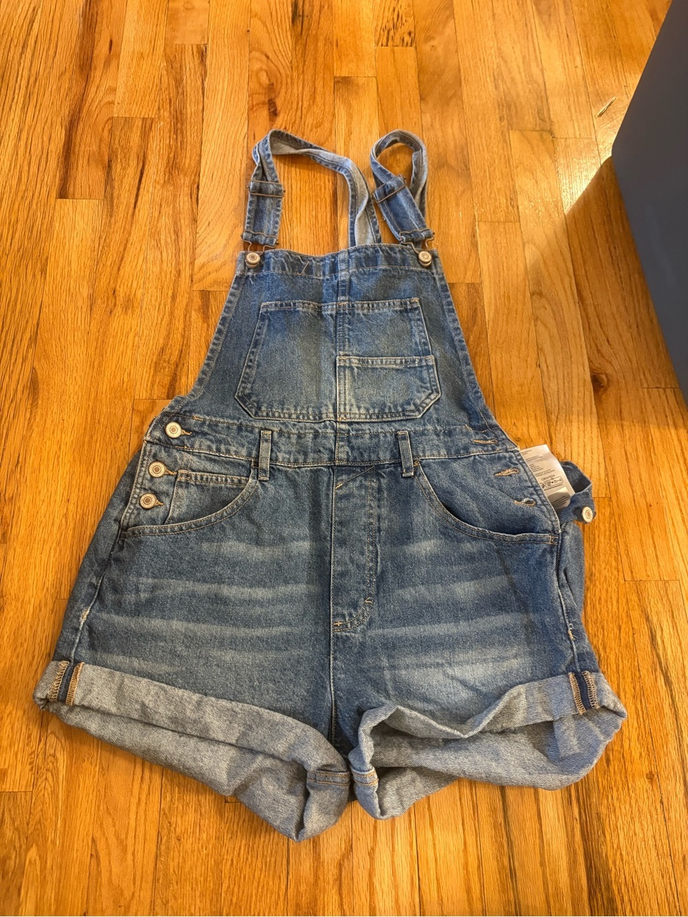We The Free Blue Denim Short Overalls